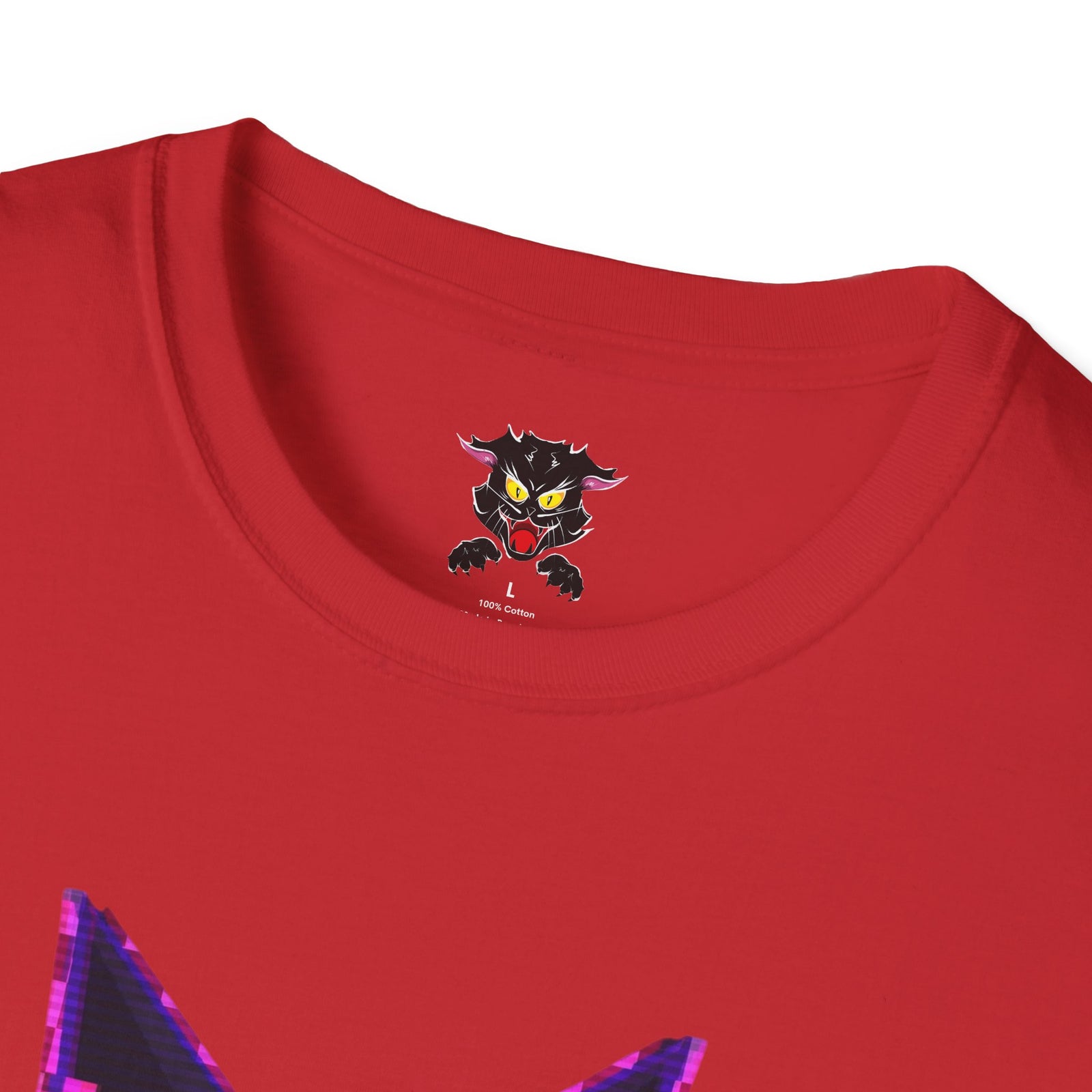 Detalle gráfico gato bold lines camiseta roja Gatoloco