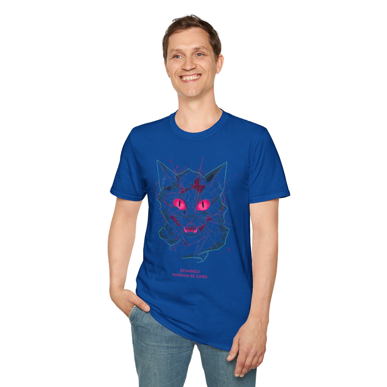 Cat Skull Graphic T-Shirt — Pink Eyes Shattered Design