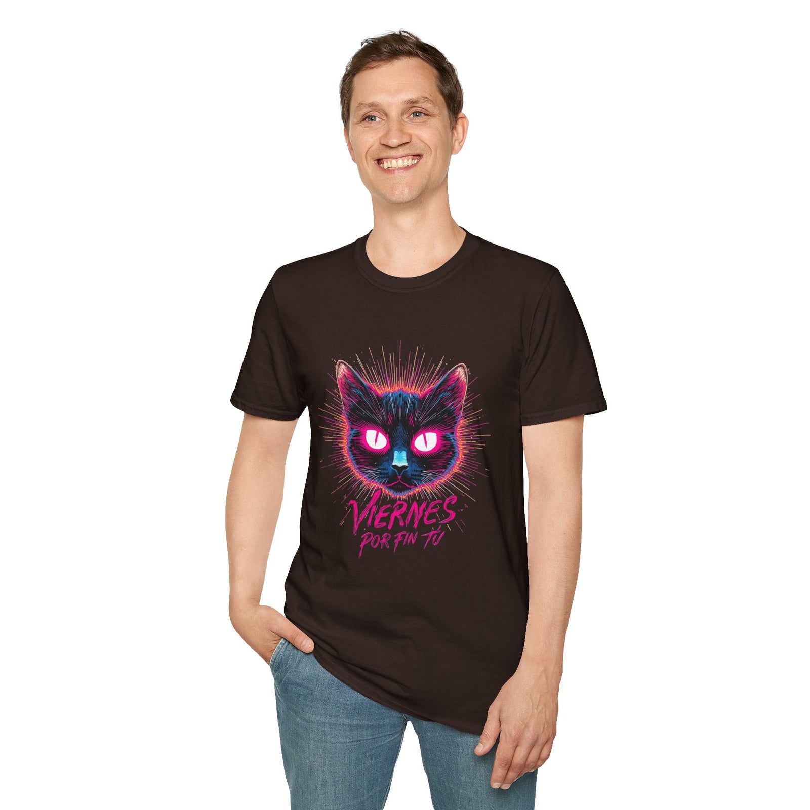 Cat Tee — "Viernes Por Fin" Neon Cat Graphic T-Shirt