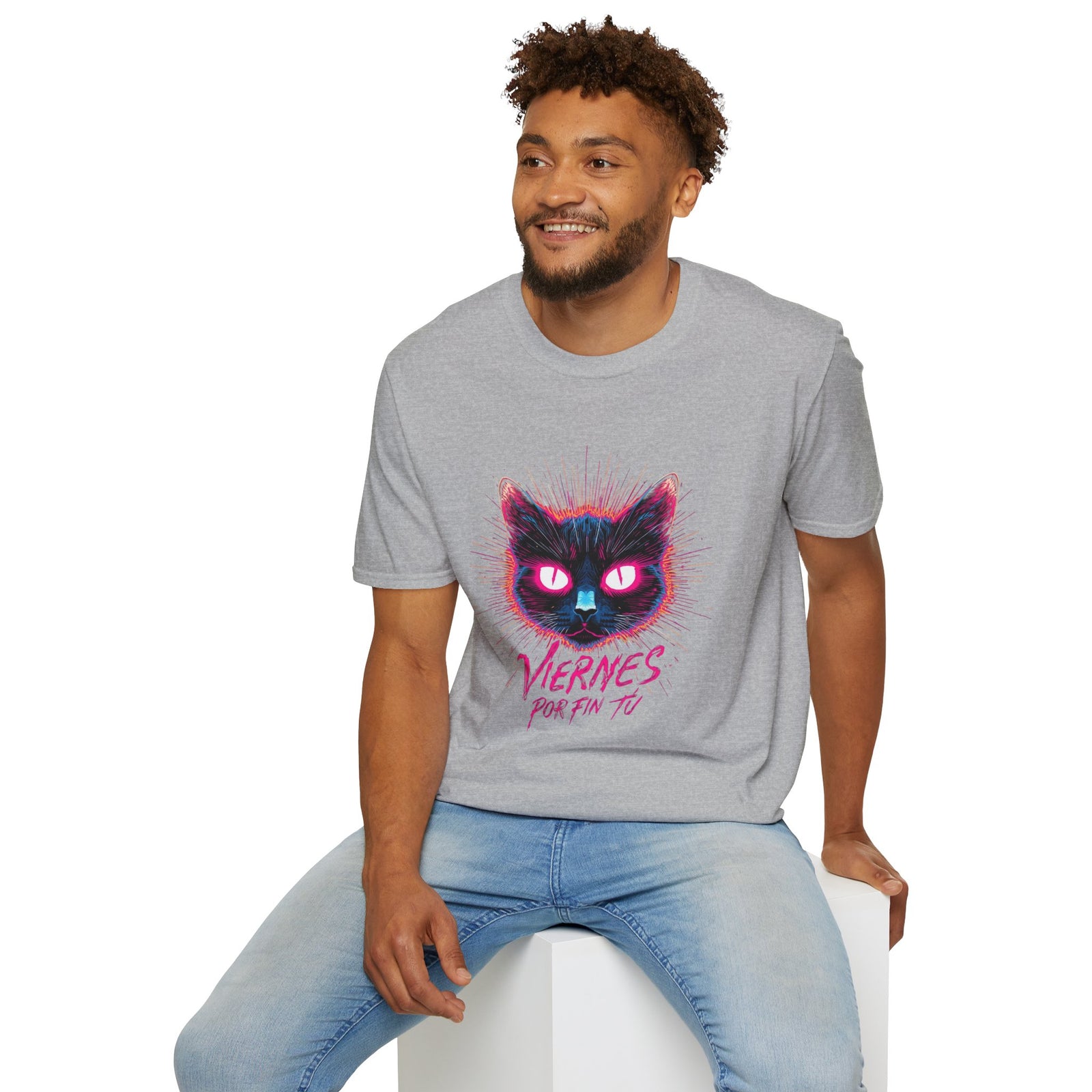 Cat Tee — "Viernes Por Fin" Neon Cat Graphic T-Shirt