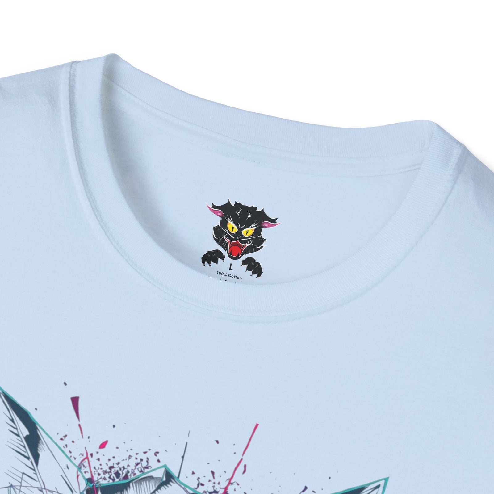 Cat Skull Graphic T-Shirt — Pink Eyes Shattered Design