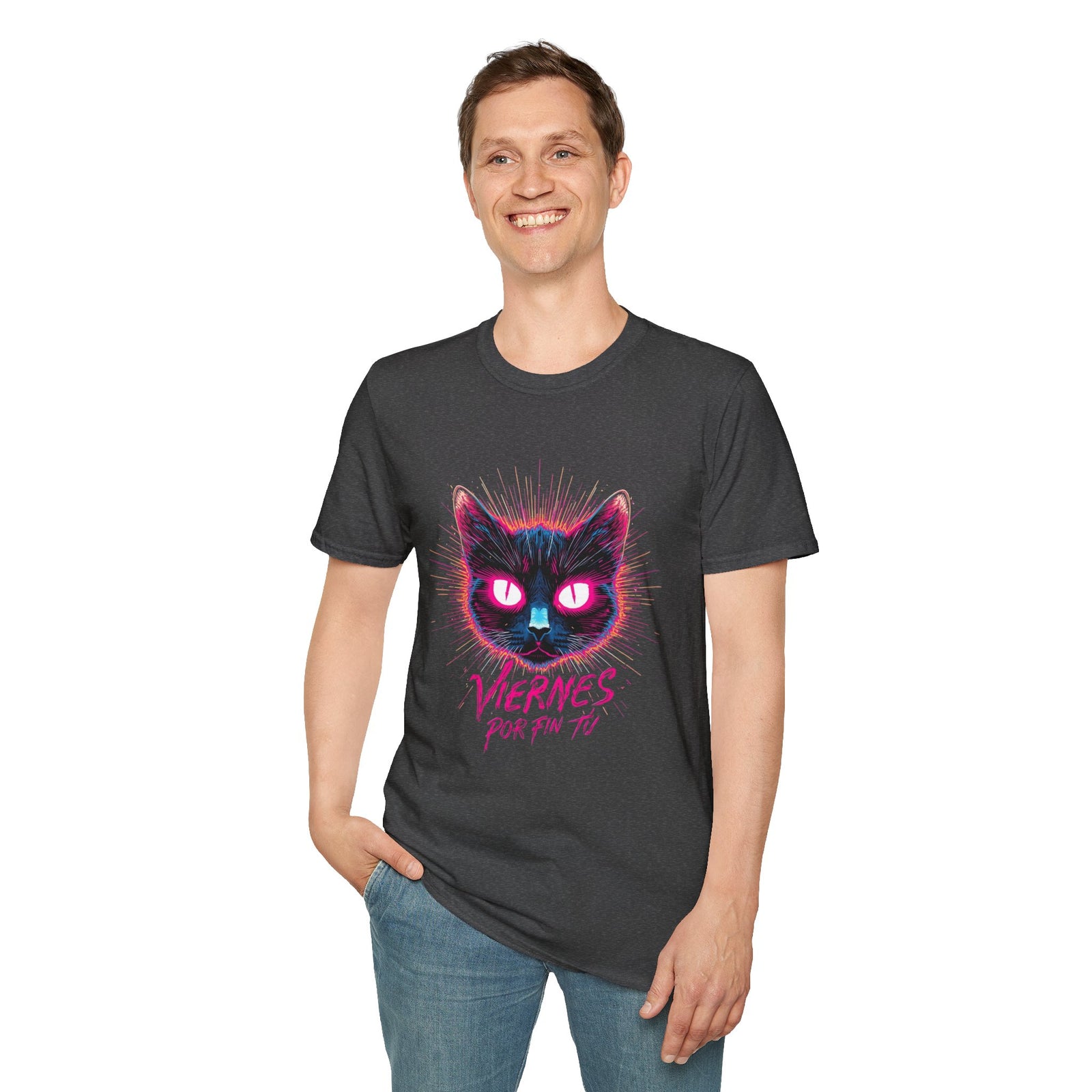Cat Tee — "Viernes Por Fin" Neon Cat Graphic T-Shirt