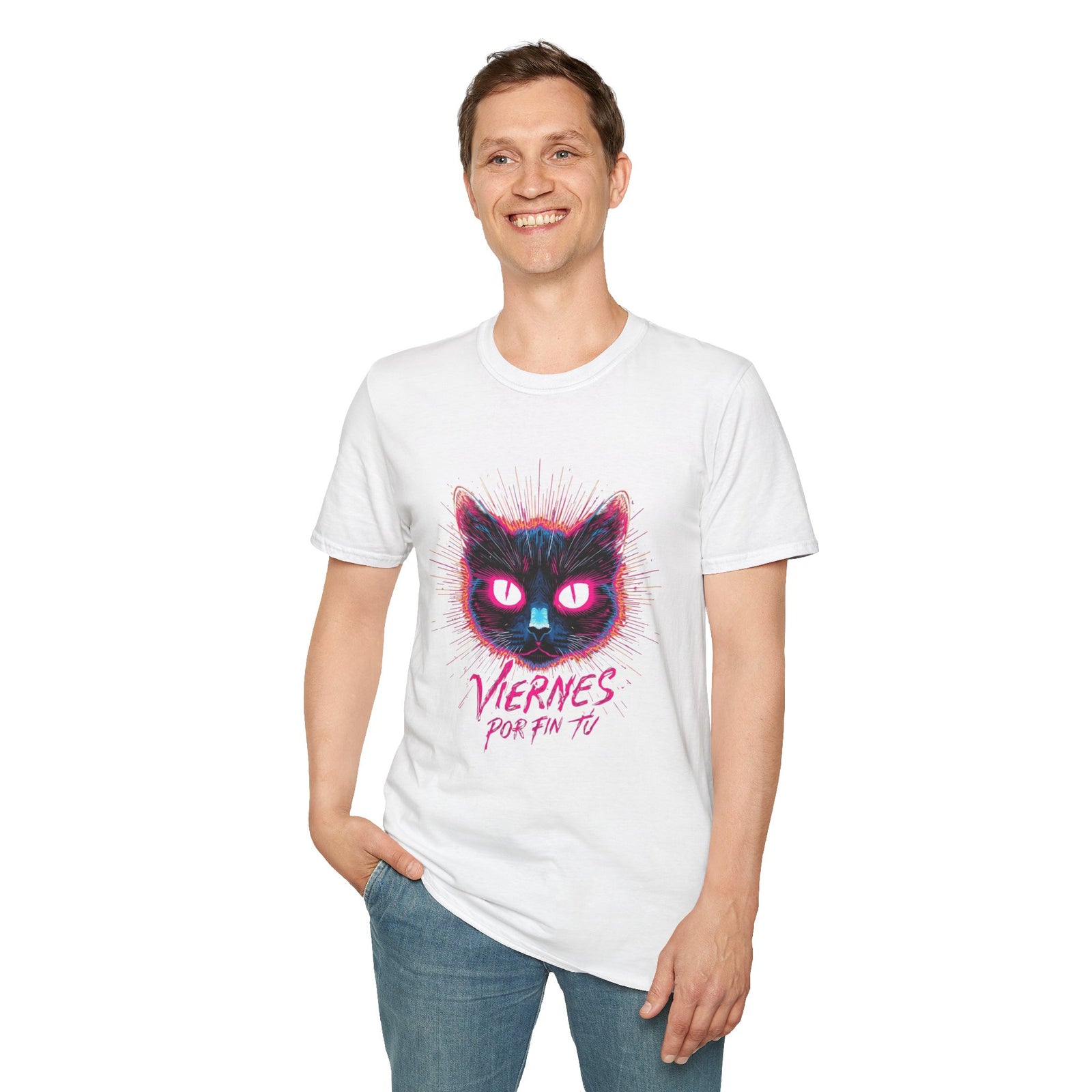 Cat Tee — "Viernes Por Fin" Neon Cat Graphic T-Shirt
