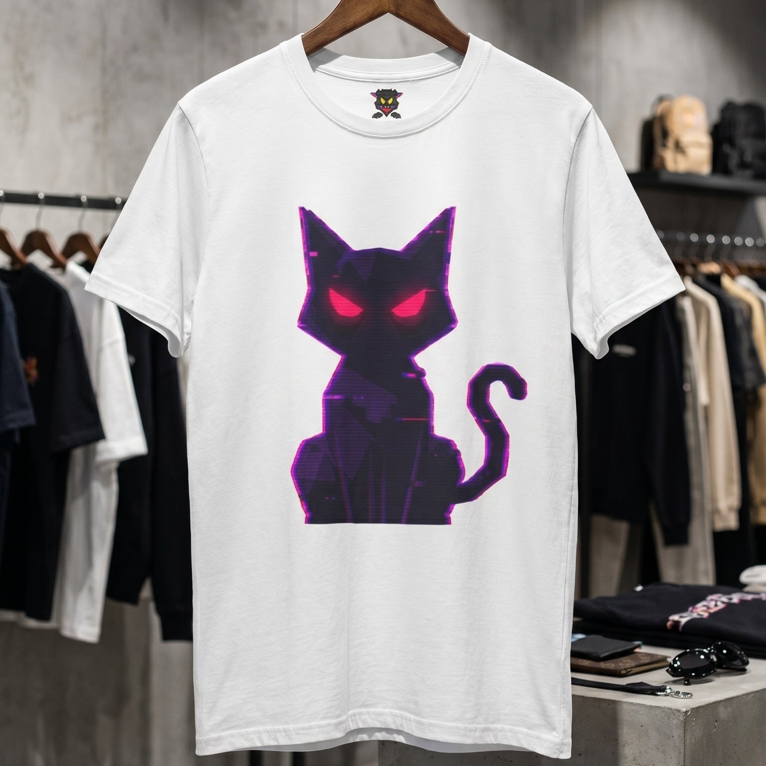 Camiseta Bold Lines Gatoloco | Gato Neón Minimalista | Streetwear Urbano Premium