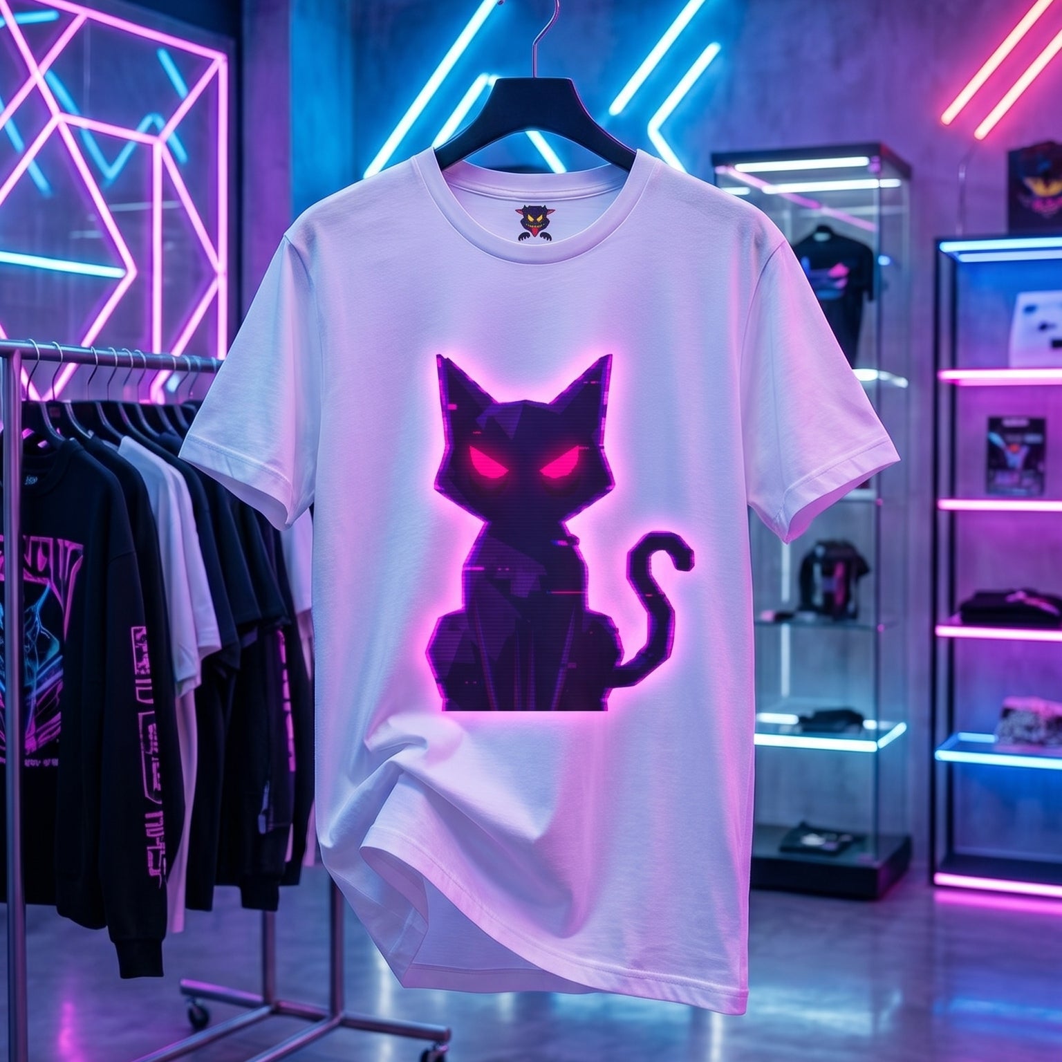 Camiseta Bold Lines Gatoloco | Gato Neón Minimalista | Streetwear Urbano Premium