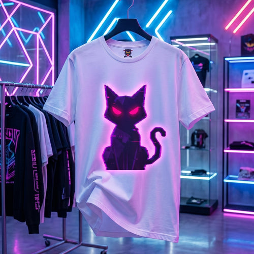 Camiseta Bold Lines Gatoloco | Gato Neón Minimalista | Streetwear Urbano Premium