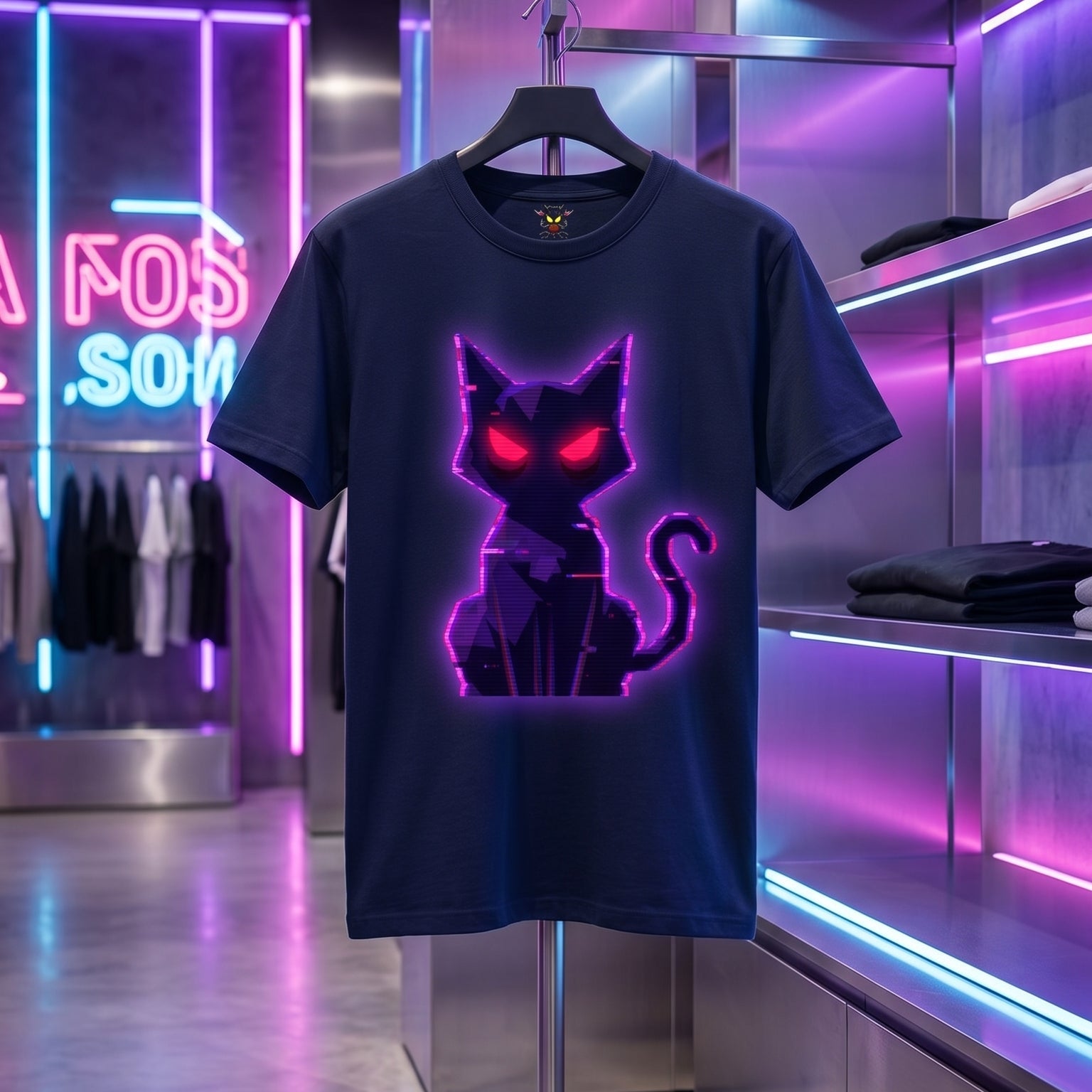 Camiseta Bold Lines Gatoloco | Gato Neón Minimalista | Streetwear Urbano Premium
