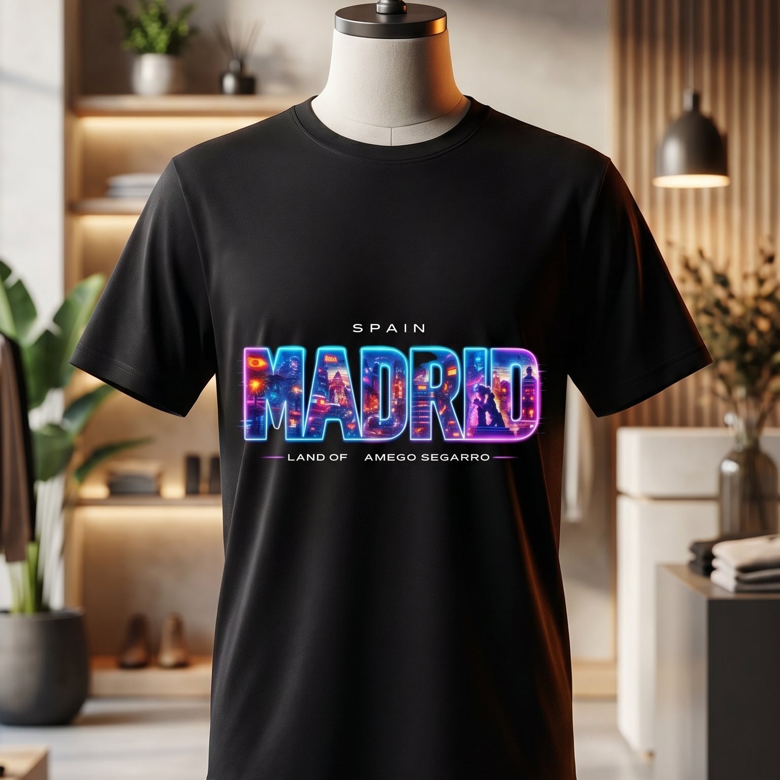 Camiseta Madrid Spain | Diseño Neón Urbano | Streetwear Español Premium Gatoloco