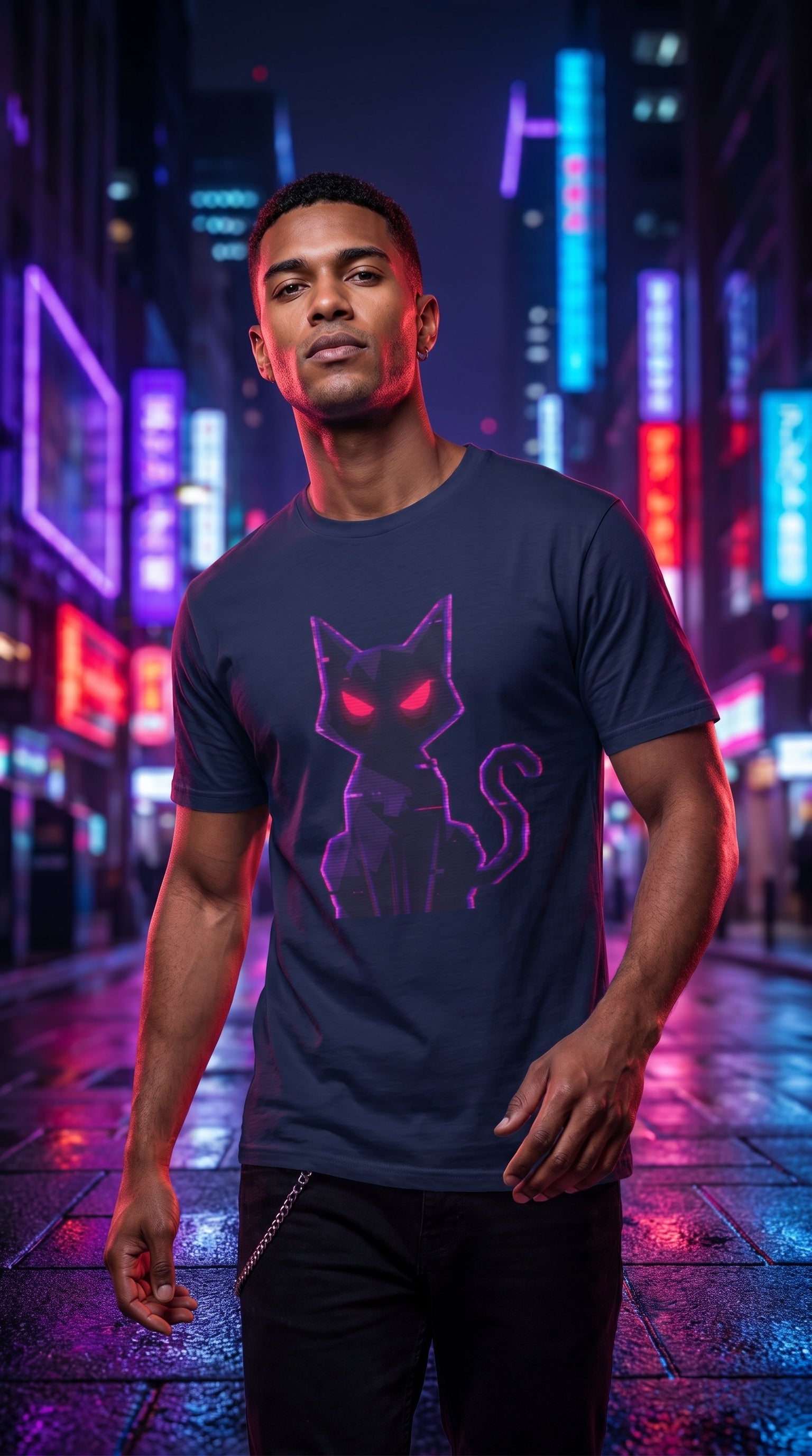 Camiseta Bold Lines Gatoloco | Gato Neón Minimalista | Streetwear Urbano Premium