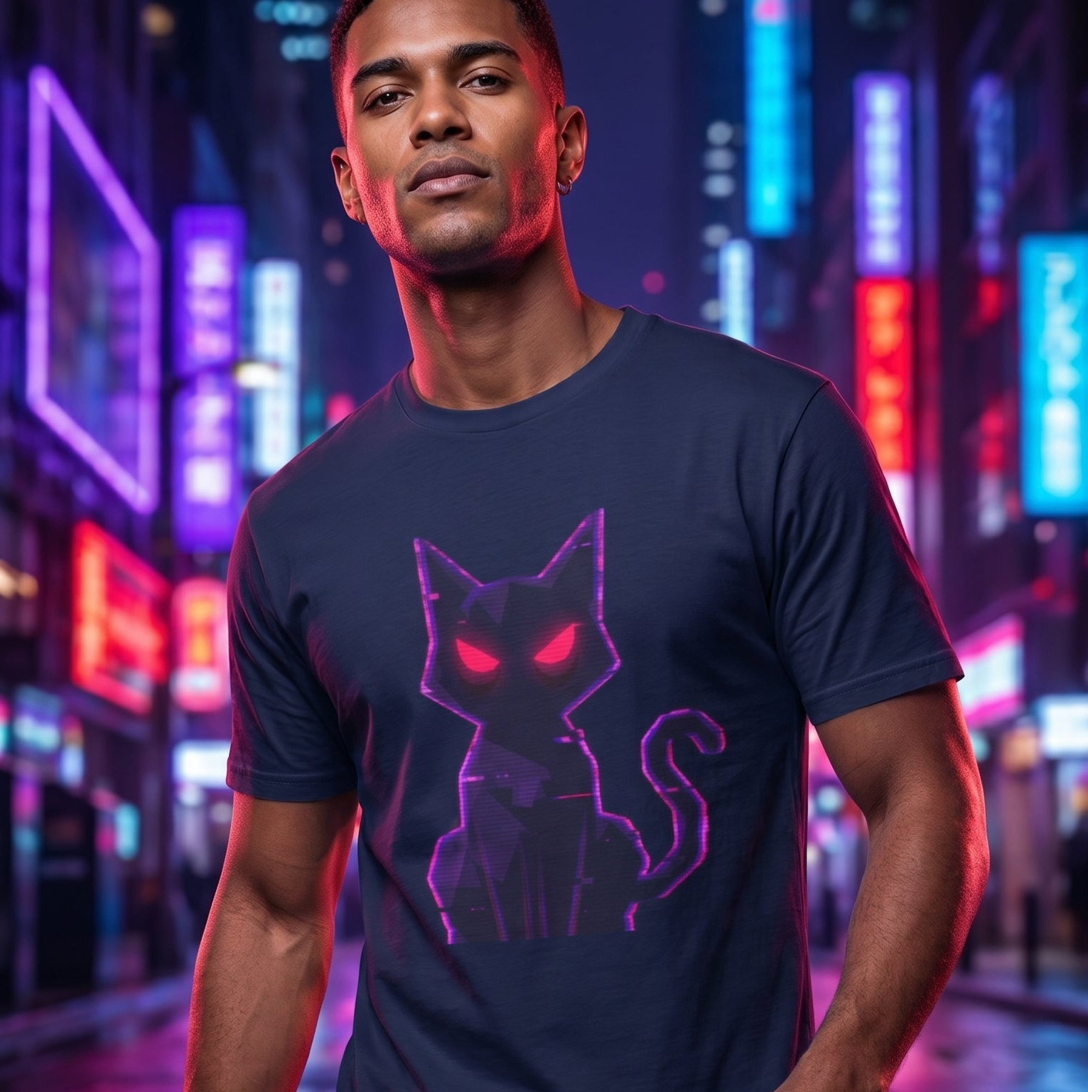 Camiseta Bold Lines Gatoloco | Gato Neón Minimalista | Streetwear Urbano Premium