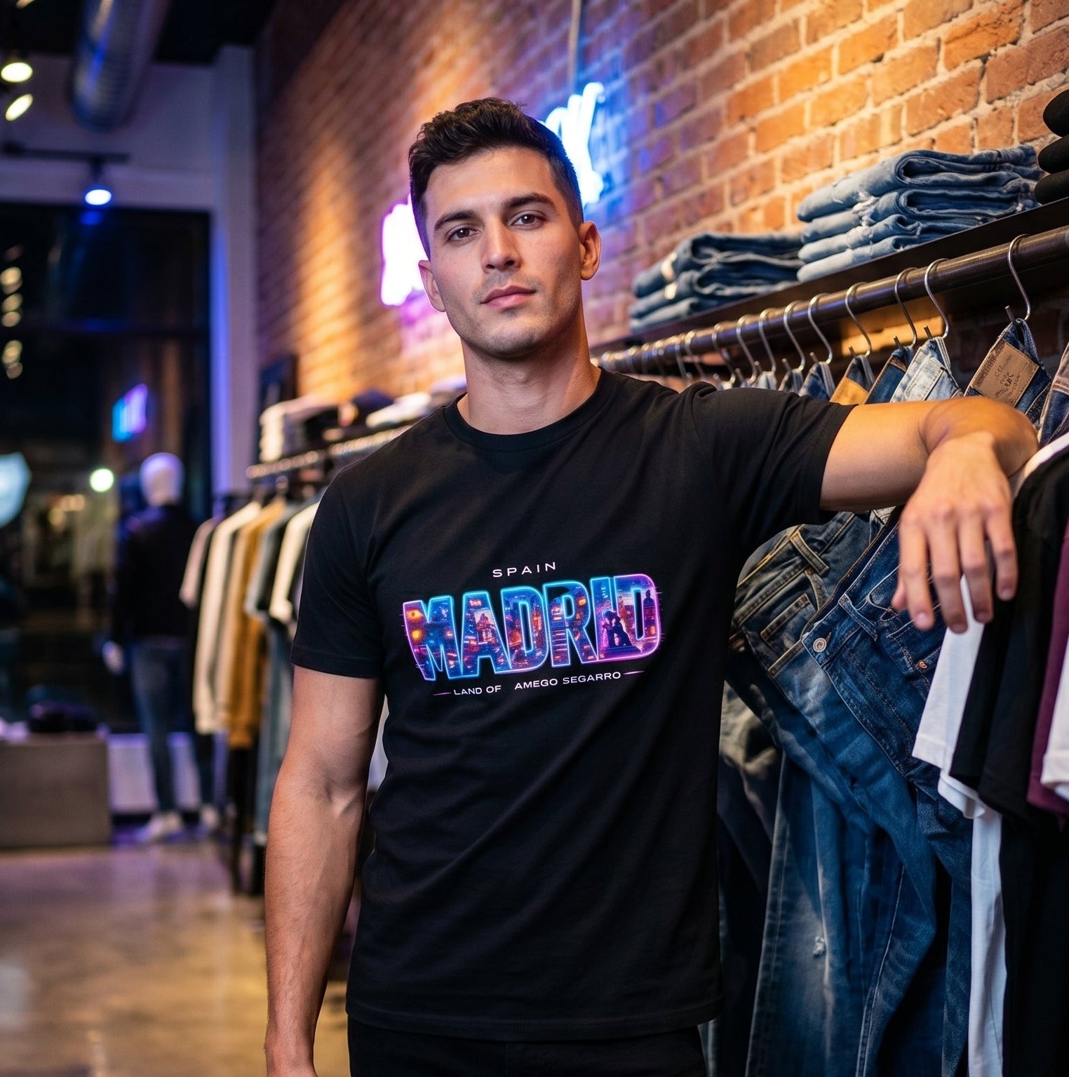 Camiseta Madrid Spain | Diseño Neón Urbano | Streetwear Español Premium Gatoloco