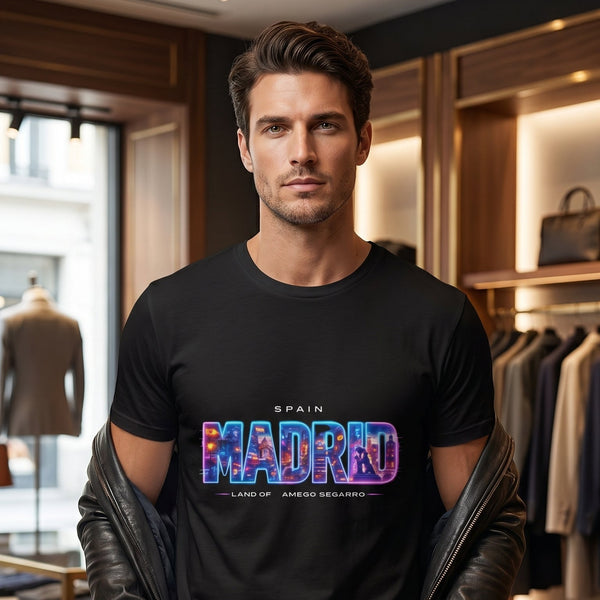 Camiseta Madrid Spain | Diseño Neón Urbano | Streetwear Español Premium Gatoloco